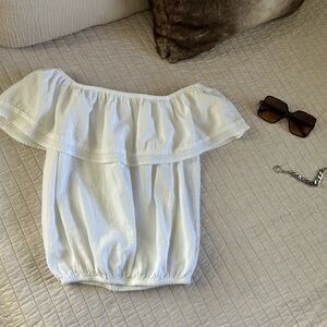 Seaspice resort wear white boho Peru 100% cotton off shoulder crop blouse top M​